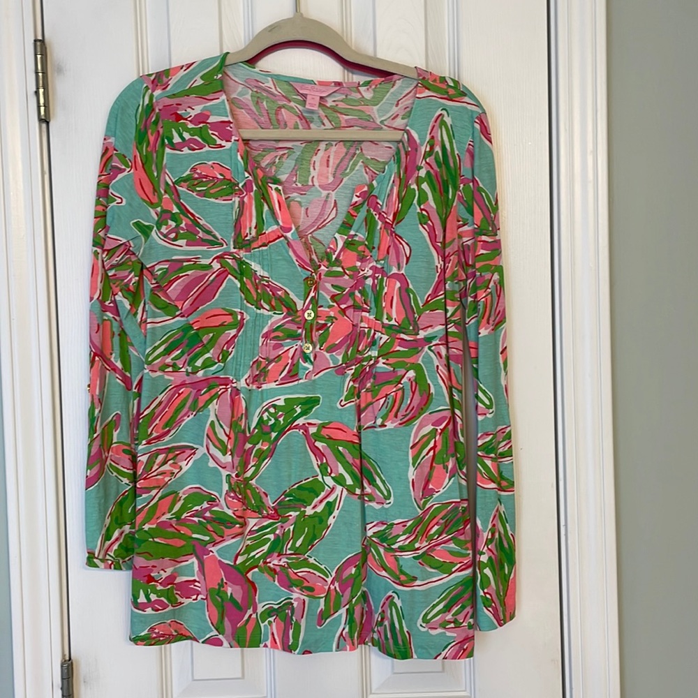 3/4 Sleeve Pima Cotton Tropical Leaves Lilly